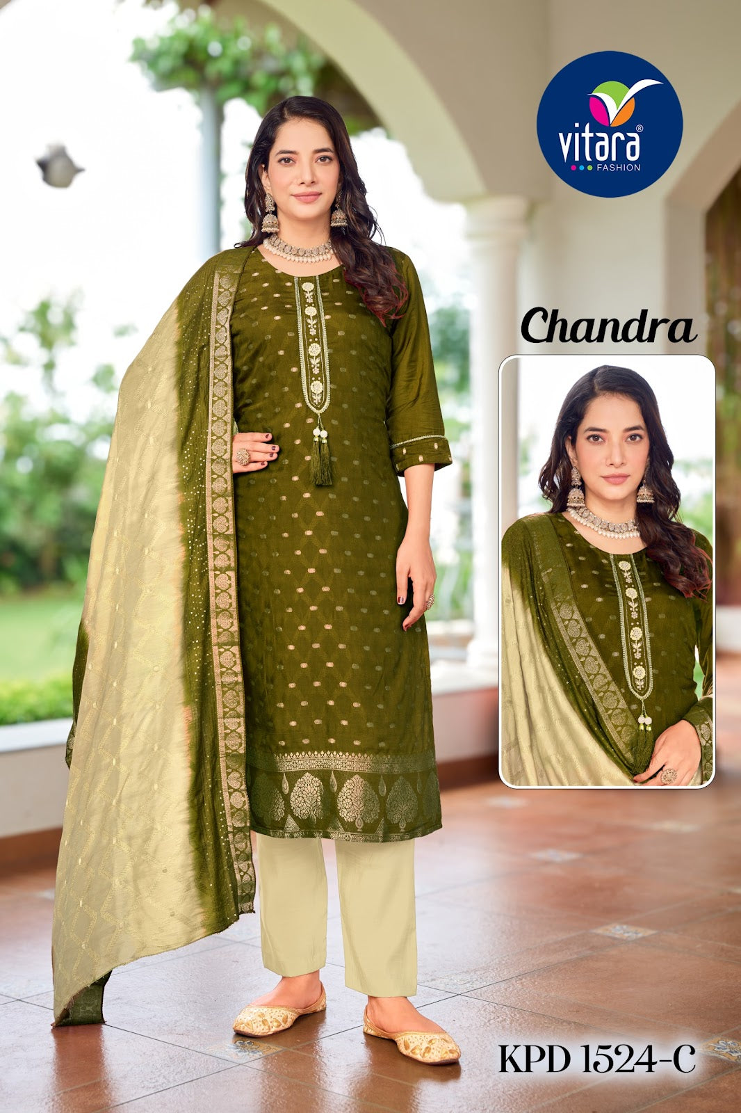 Chandra Vitara Muslin Jacquard Readymade Pant Style Suits Wholesaler