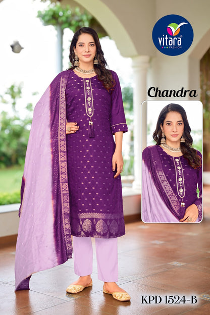 Chandra Vitara Muslin Jacquard Readymade Pant Style Suits Wholesaler