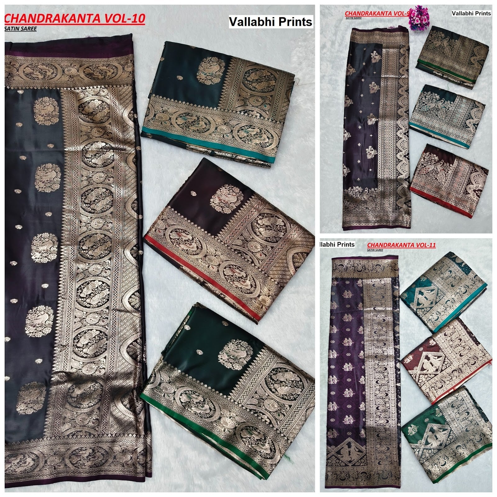 Chandrakanta Vallabhi Prints Satin Sarees Wholesale Price