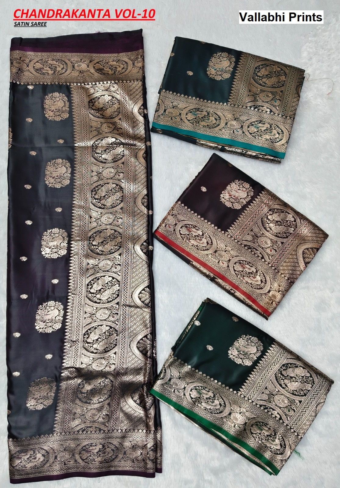 Chandrakanta Vallabhi Prints Satin Sarees Wholesale Price