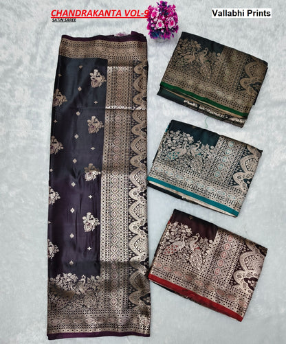 Chandrakanta Vallabhi Prints Satin Sarees Wholesale Price