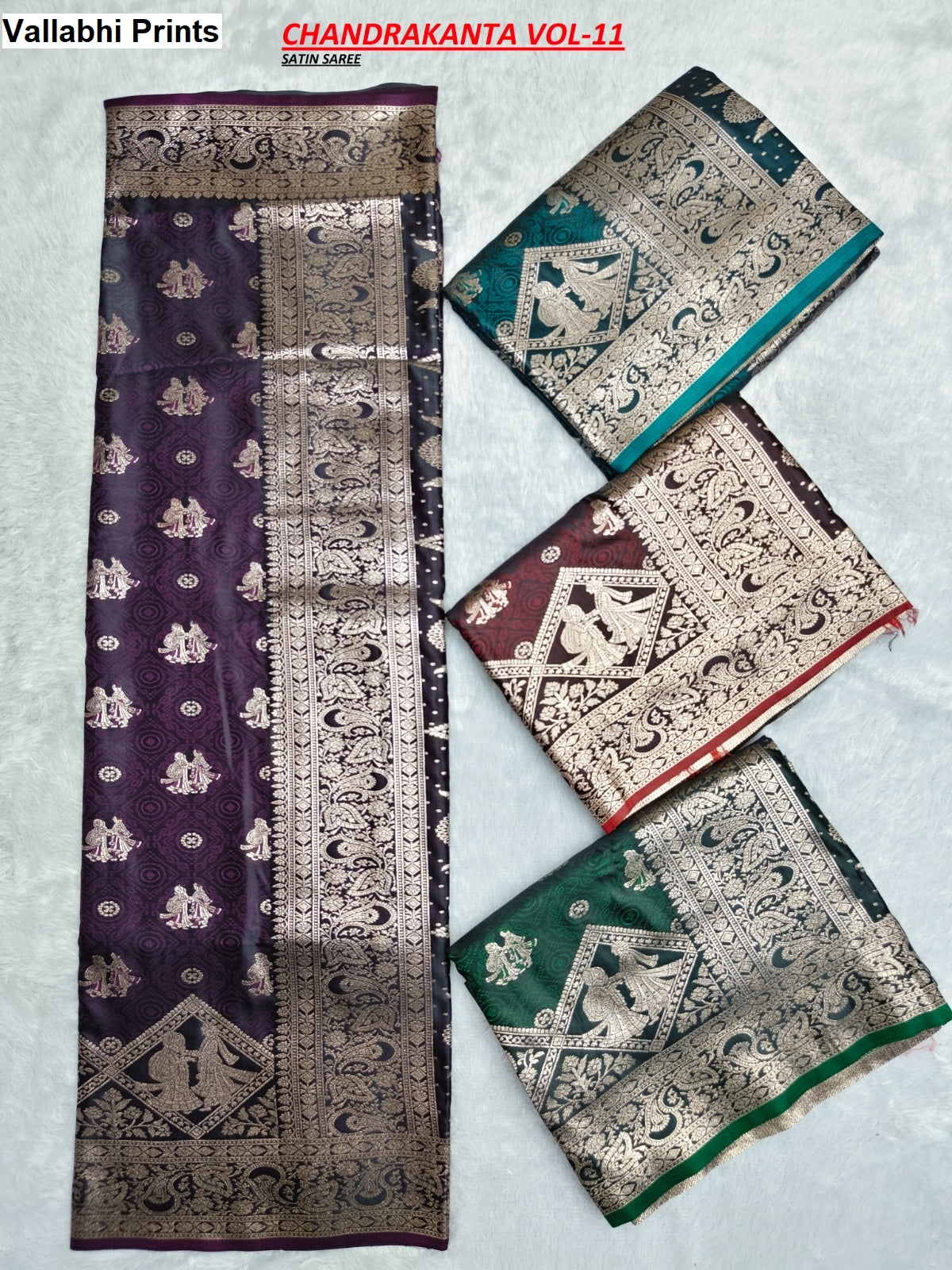 Chandrakanta Vallabhi Prints Satin Sarees Wholesale Price