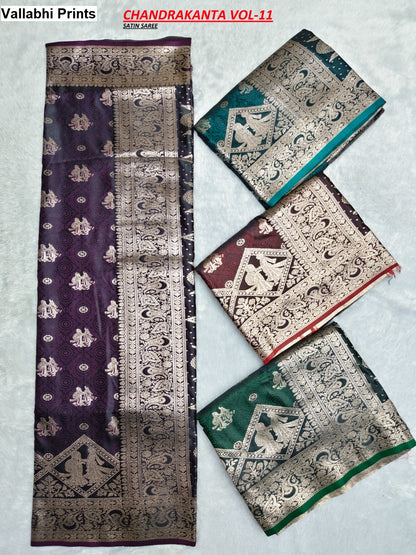 Chandrakanta Vallabhi Prints Satin Sarees Wholesale Price