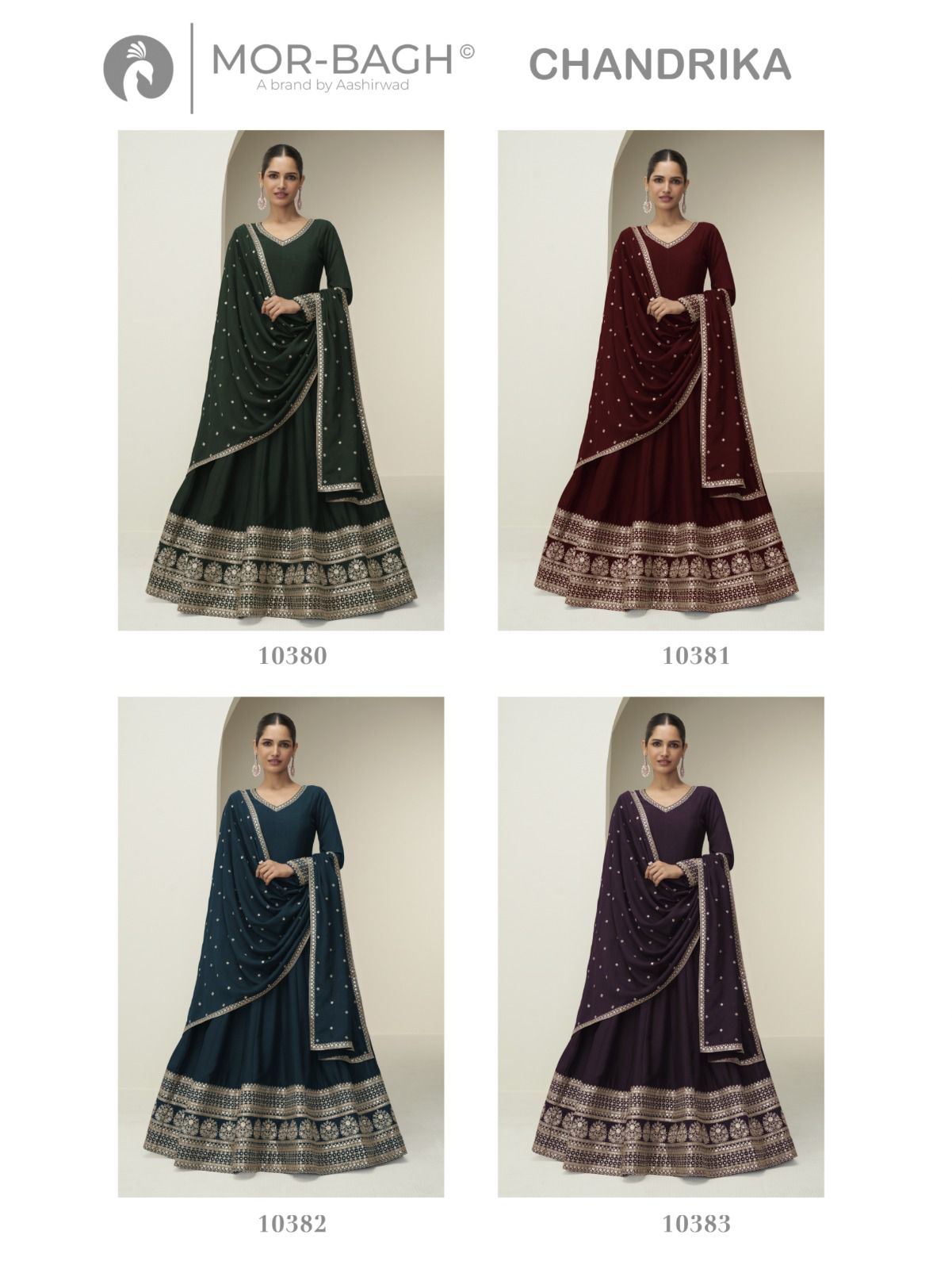Chandrika Aashirwad Creation Mor Bagh Silk Gown Dupatta Set Wholesale Price