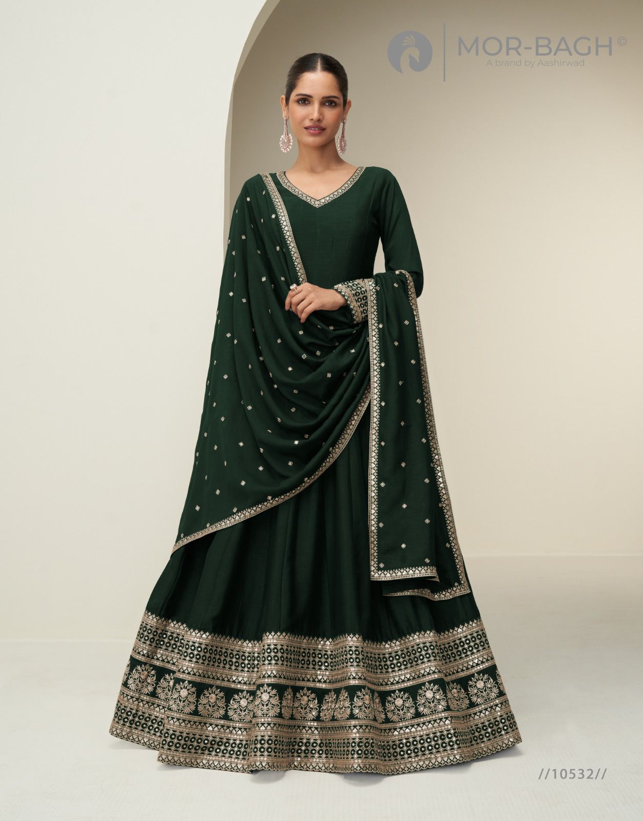 Chandrika Aashirwad Creation Mor Bagh Silk Gown Dupatta Set Wholesale Price