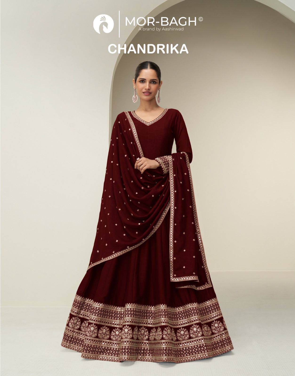 Chandrika Aashirwad Creation Mor Bagh Silk Gown Dupatta Set Wholesale Price