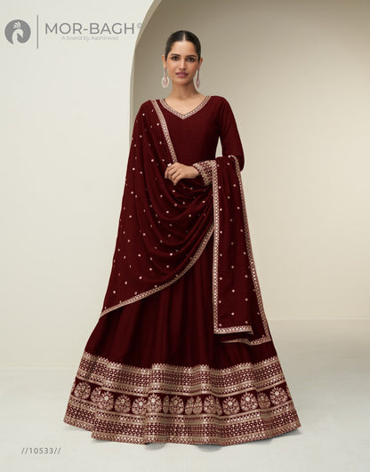 Chandrika Aashirwad Creation Mor Bagh Silk Gown Dupatta Set Wholesale Price
