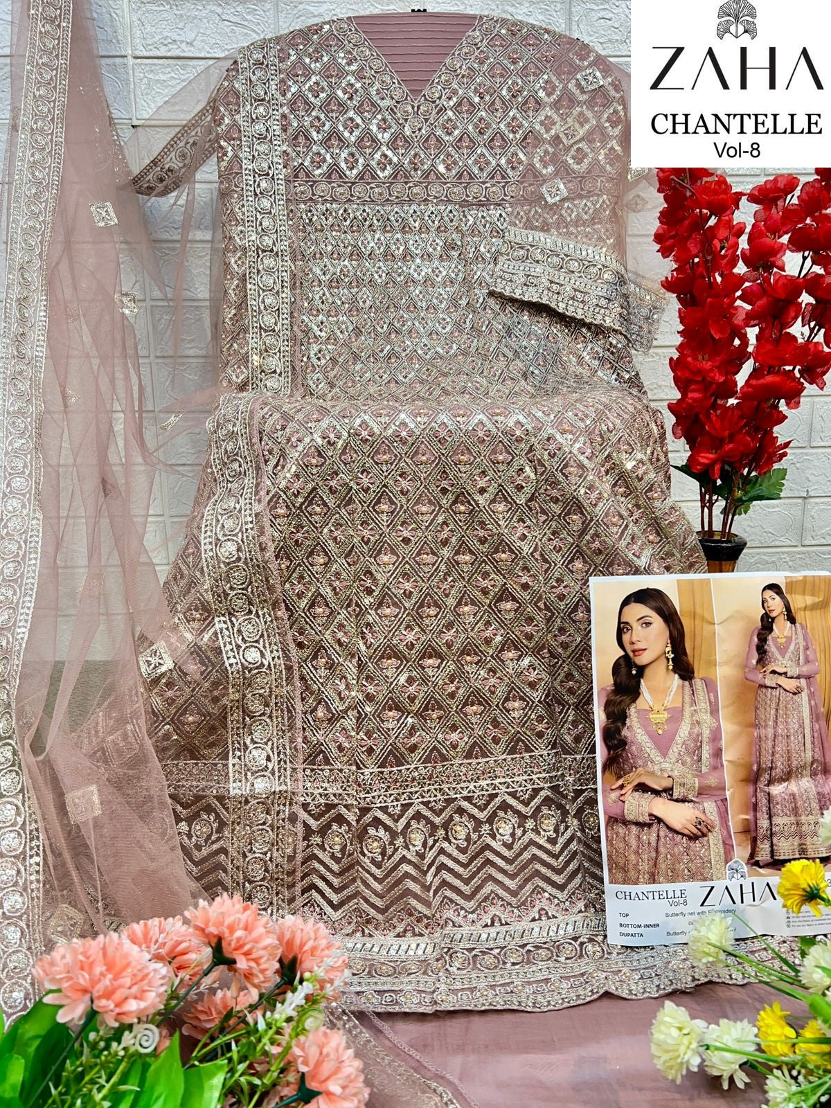 Chantelle Vol 8 10354 Zaha Butterfly Net Pakistani Salwar Suits Manufacturer