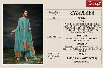 Charaya 3044 Ganga Bemberg Silk Plazzo Style Suits Manufacturer