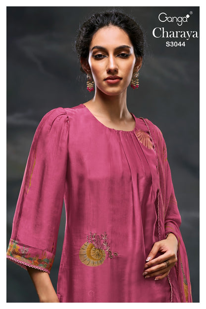 Charaya 3044 Ganga Bemberg Silk Plazzo Style Suits Manufacturer