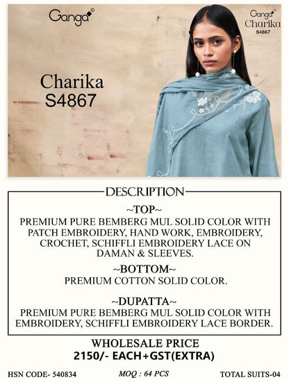 Charika S4867 Ganga Bemberg Plazzo Style Suits Manufacturer Gujarat