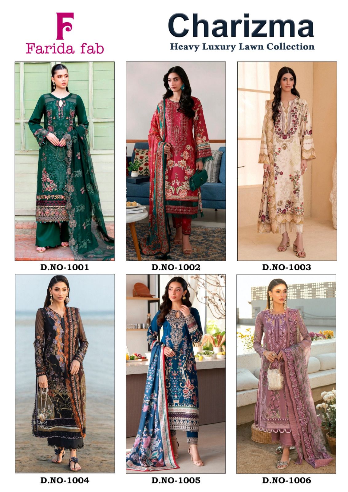 Charizma Luxury Lawn Collection Farida Fab Cotton Karachi Salwar Suits Manufacturer