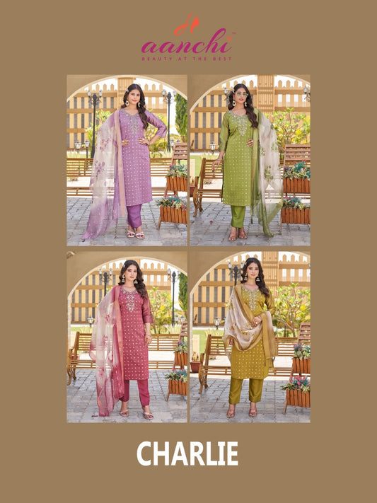 Charlie Aanchi Shimmer Jacquard Readymade Suits Manufacturer Gujarat