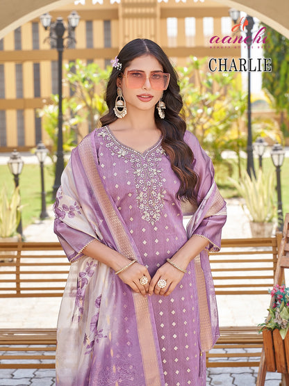 Charlie Aanchi Shimmer Jacquard Readymade Suits Manufacturer Gujarat