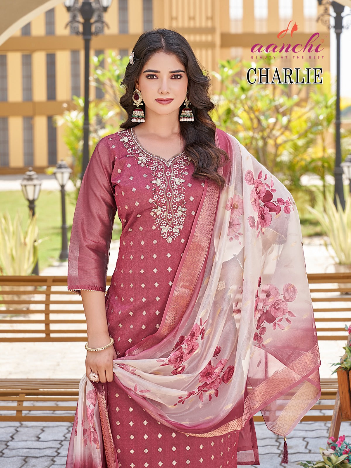 Charlie Aanchi Shimmer Jacquard Readymade Suits Manufacturer Gujarat