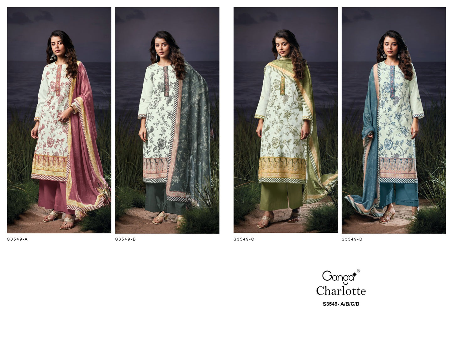 Charlotte 3549 Ganga Premium Cotton Plazzo Style Suits Wholesaler Ahmedabad