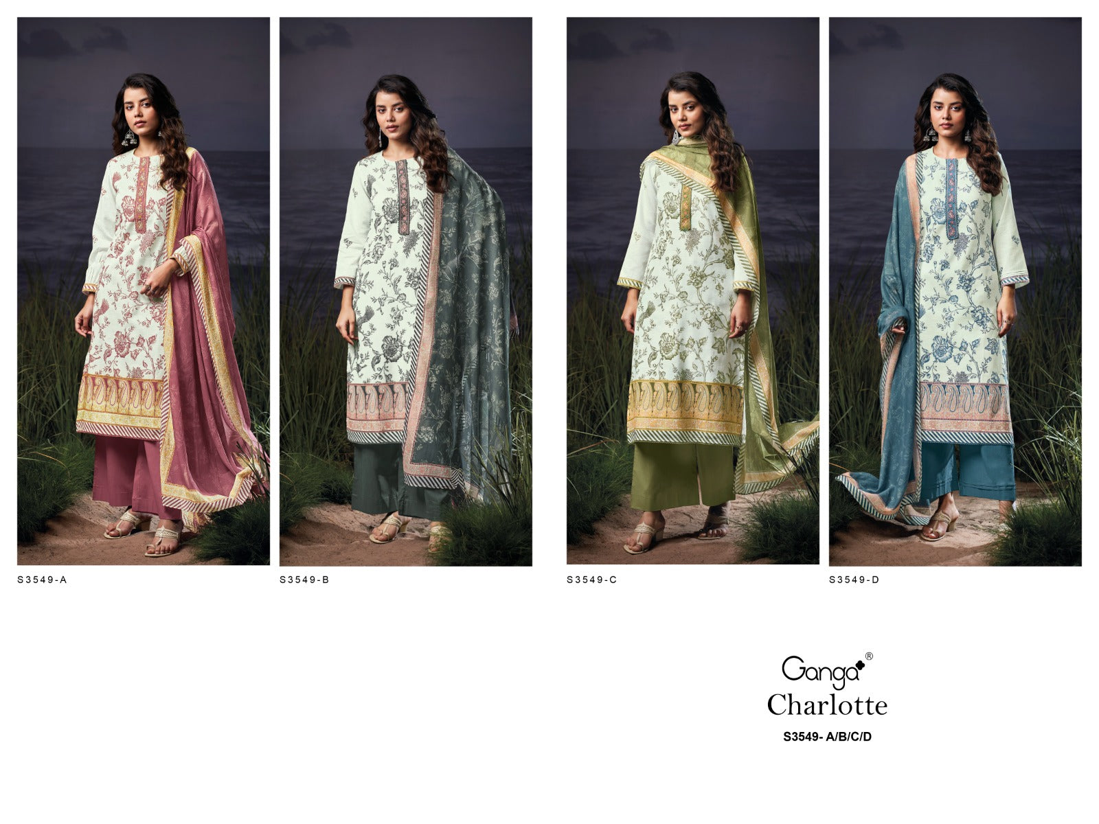 Charlotte 3549 Ganga Premium Cotton Plazzo Style Suits Wholesaler Ahmedabad