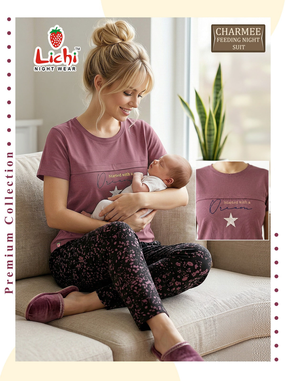 Charmee 200626 Lichi Hosiery Cotton Feeding Night Suit Wholesale Price