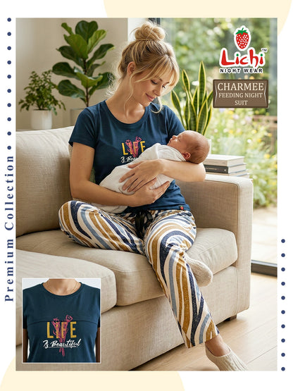 Charmee 200626 Lichi Hosiery Cotton Feeding Night Suit Wholesale Price
