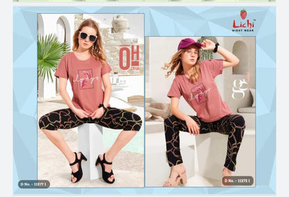 Charmee Pihu Lichi Hosiery Cotton Capri Pyjama Night Suits Supplier Ahmedabad