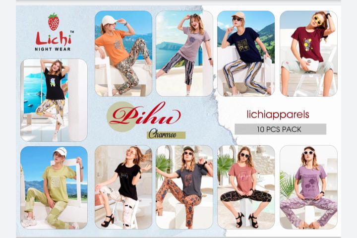 Charmee Pihu Lichi Hosiery Cotton Capri Pyjama Night Suits Supplier Ahmedabad