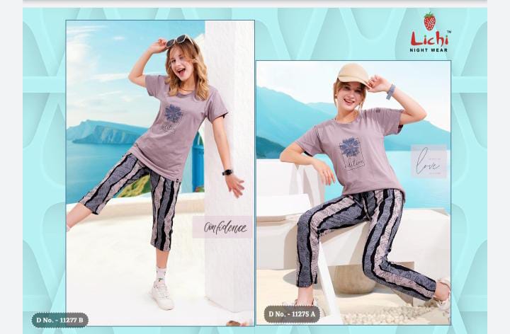 Charmee Pihu Lichi Hosiery Cotton Capri Pyjama Night Suits Supplier Ahmedabad