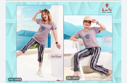 Charmee Pihu Lichi Hosiery Cotton Capri Pyjama Night Suits Supplier Ahmedabad