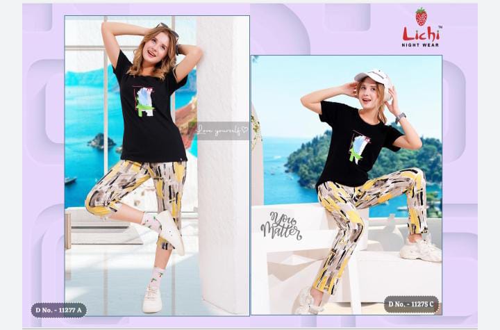 Charmee Pihu Lichi Hosiery Cotton Capri Pyjama Night Suits Supplier Ahmedabad