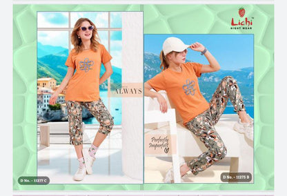 Charmee Pihu Lichi Hosiery Cotton Capri Pyjama Night Suits Supplier Ahmedabad