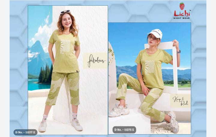 Charmee Pihu Lichi Hosiery Cotton Capri Pyjama Night Suits Supplier Ahmedabad