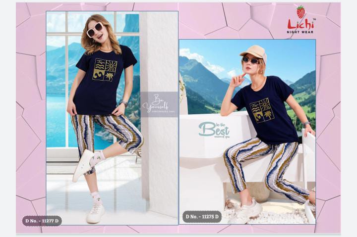 Charmee Pihu Lichi Hosiery Cotton Capri Pyjama Night Suits Supplier Ahmedabad