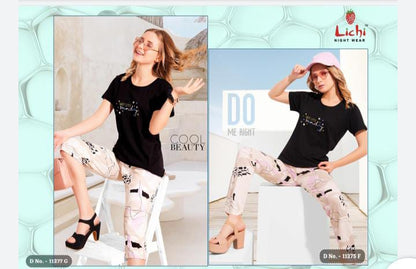 Charmee Pihu Lichi Hosiery Cotton Capri Pyjama Night Suits Supplier Ahmedabad