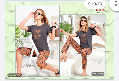 Charmee Pihu Lichi Hosiery Cotton Capri Pyjama Night Suits Supplier Ahmedabad