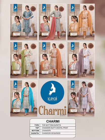 Charmi Kaya Silk Chanderi Readymade Pant Style Suits Manufacturer India