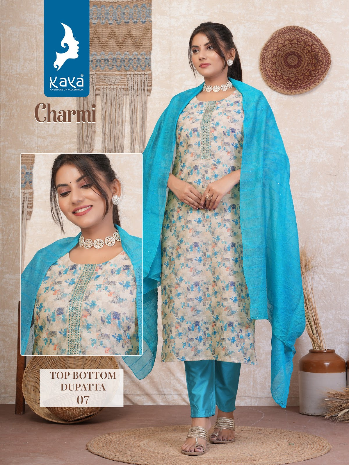 Charmi Kaya Silk Chanderi Readymade Pant Style Suits Manufacturer India