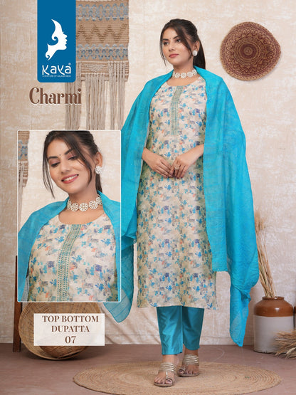 Charmi Kaya Silk Chanderi Readymade Pant Style Suits Manufacturer India