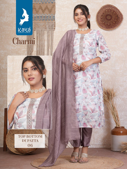 Charmi Kaya Silk Chanderi Readymade Pant Style Suits Manufacturer India