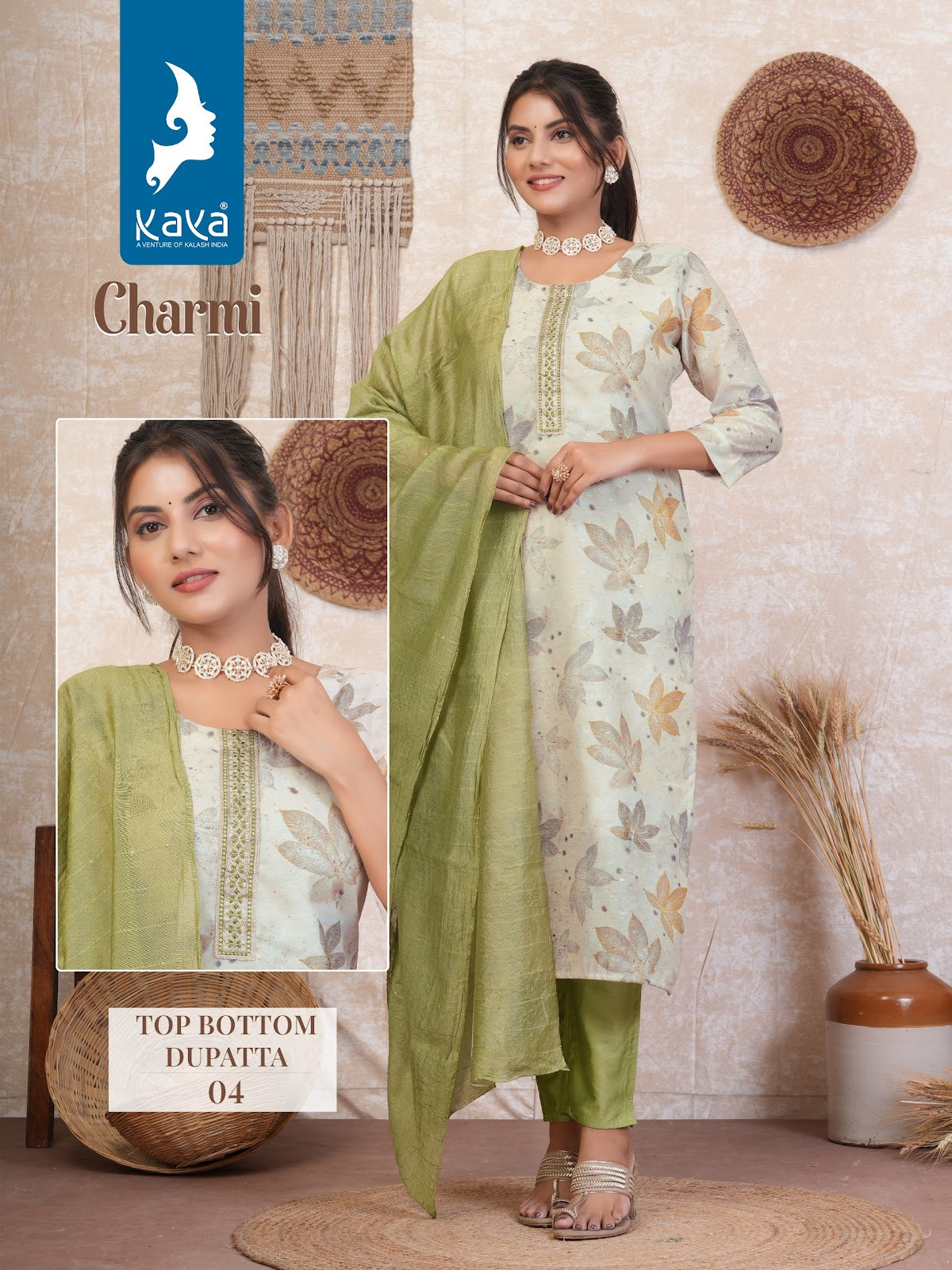 Charmi Kaya Silk Chanderi Readymade Pant Style Suits Manufacturer India