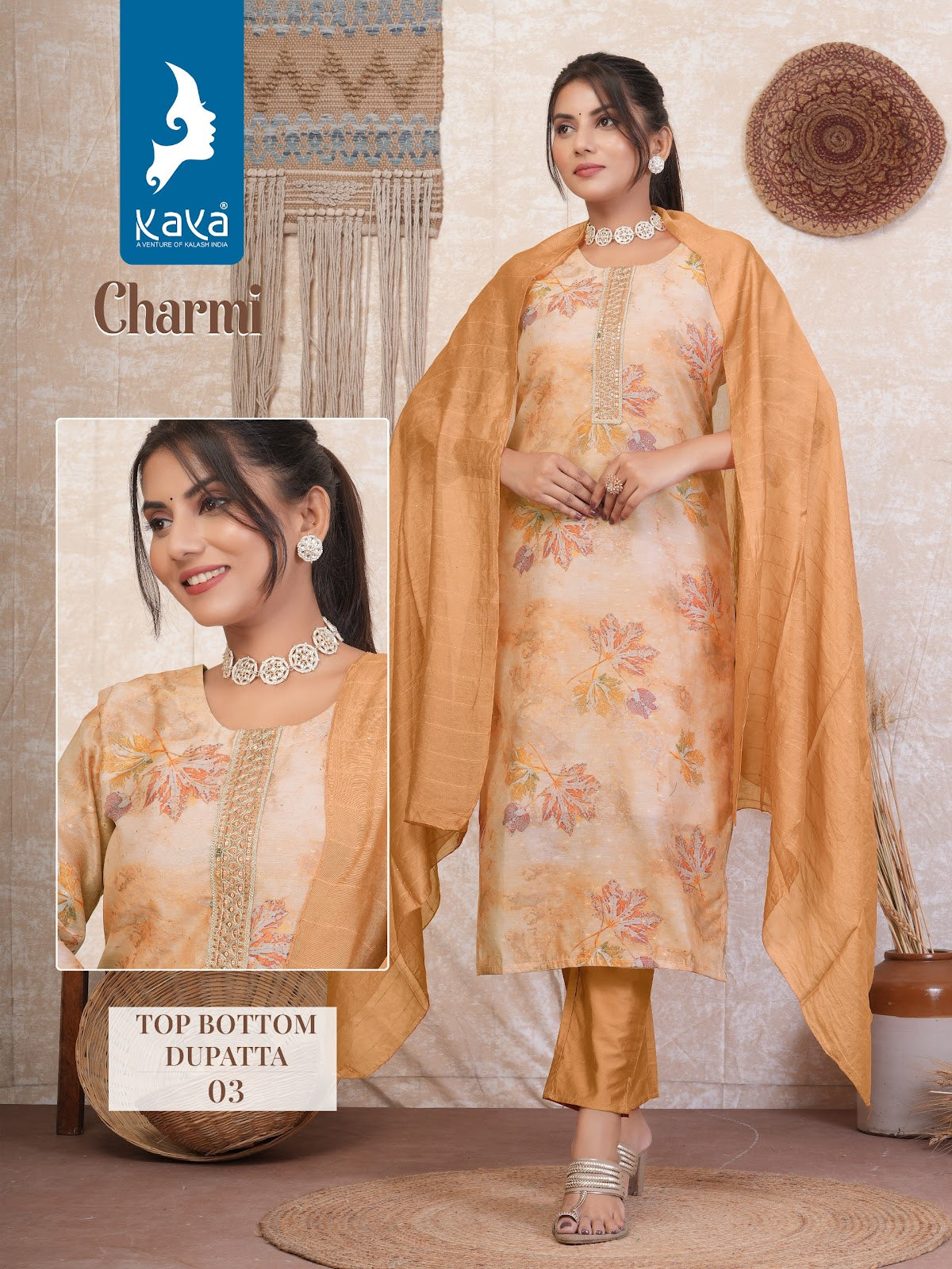 Charmi Kaya Silk Chanderi Readymade Pant Style Suits Manufacturer India