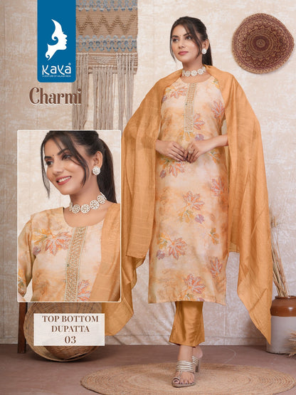 Charmi Kaya Silk Chanderi Readymade Pant Style Suits Manufacturer India