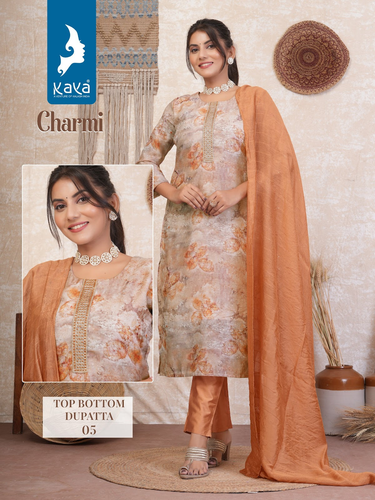Charmi Kaya Silk Chanderi Readymade Pant Style Suits Manufacturer India