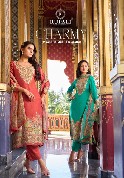 Charmy Rupali Viscose Muslin Pant Style Suits Wholesale Price