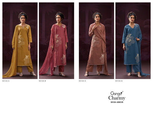Charmy S3124 Ganga Cotton Plazzo Style Suits Exporter