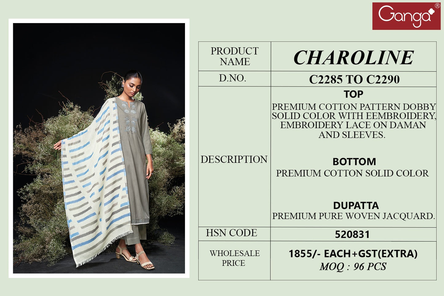 Charoline Ganga Premium Cotton Plazzo Style Suits Wholesaler Gujarat