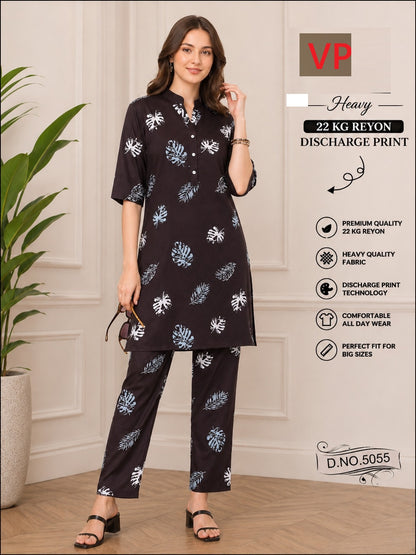 Chart 2 Dno 5055 Kurta Style Vp Rayon 22Kg Co Ord Set Wholesale Rate