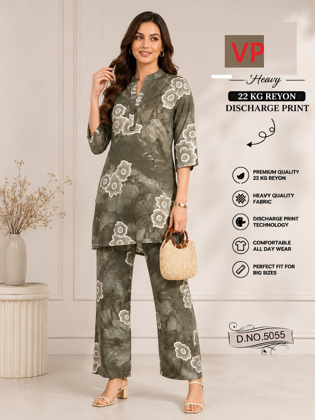 Chart 2 Dno 5055 Kurta Style Vp Rayon 22Kg Co Ord Set Wholesale Rate