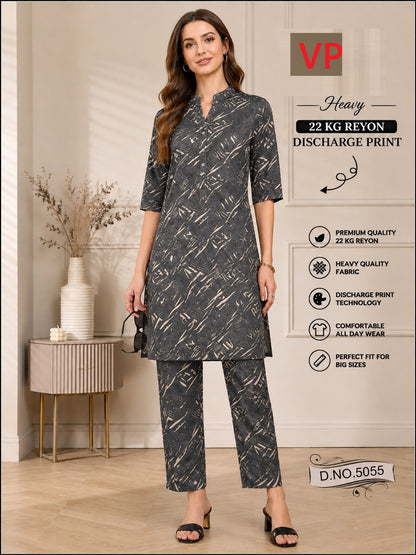 Chart 2 Dno 5055 Kurta Style Vp Rayon 22Kg Co Ord Set Wholesale Rate