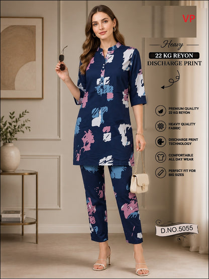 Chart 2 Dno 5055 Kurta Style Vp Rayon 22Kg Co Ord Set Wholesale Rate