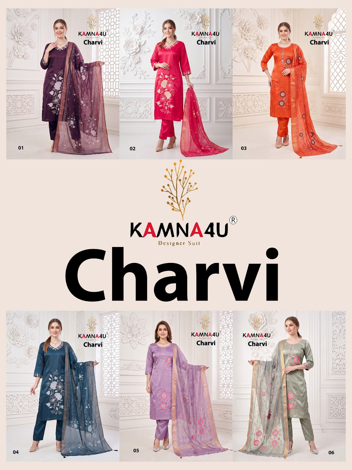 Charvi Kamna4U Roman Readymade Pant Style Suits Exporter Gujarat