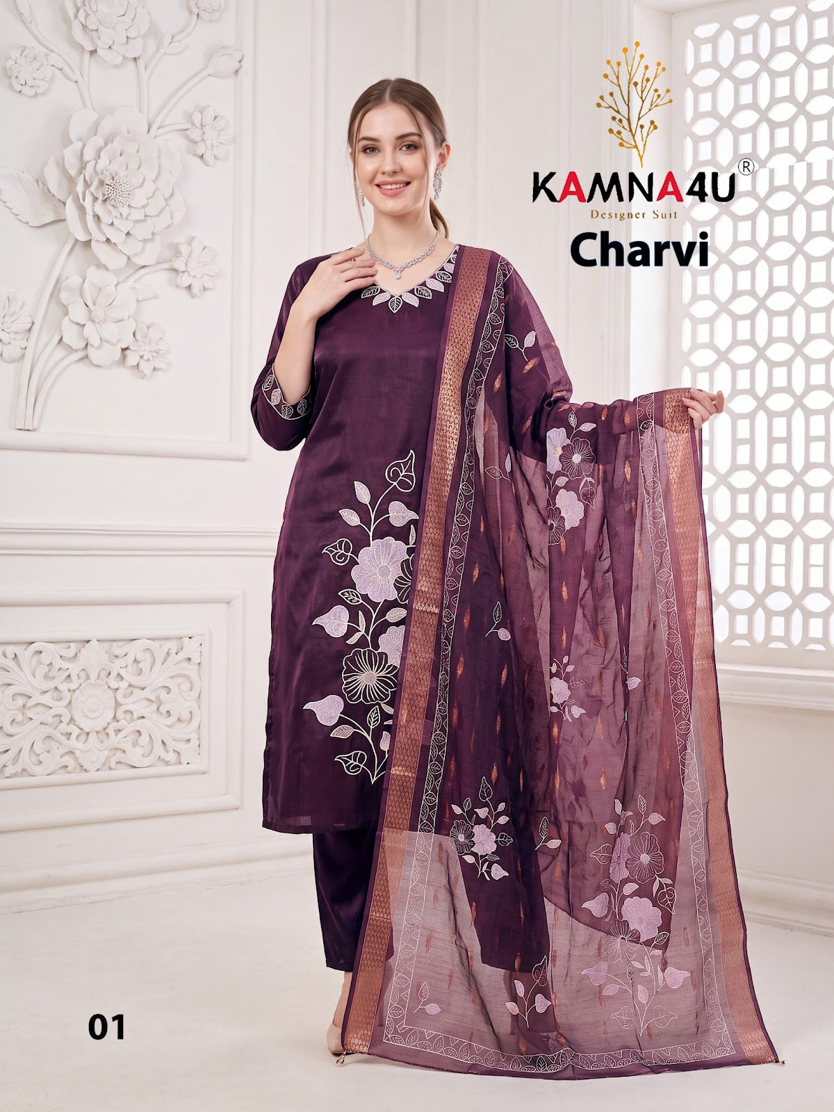 Charvi Kamna4U Roman Readymade Pant Style Suits Exporter Gujarat